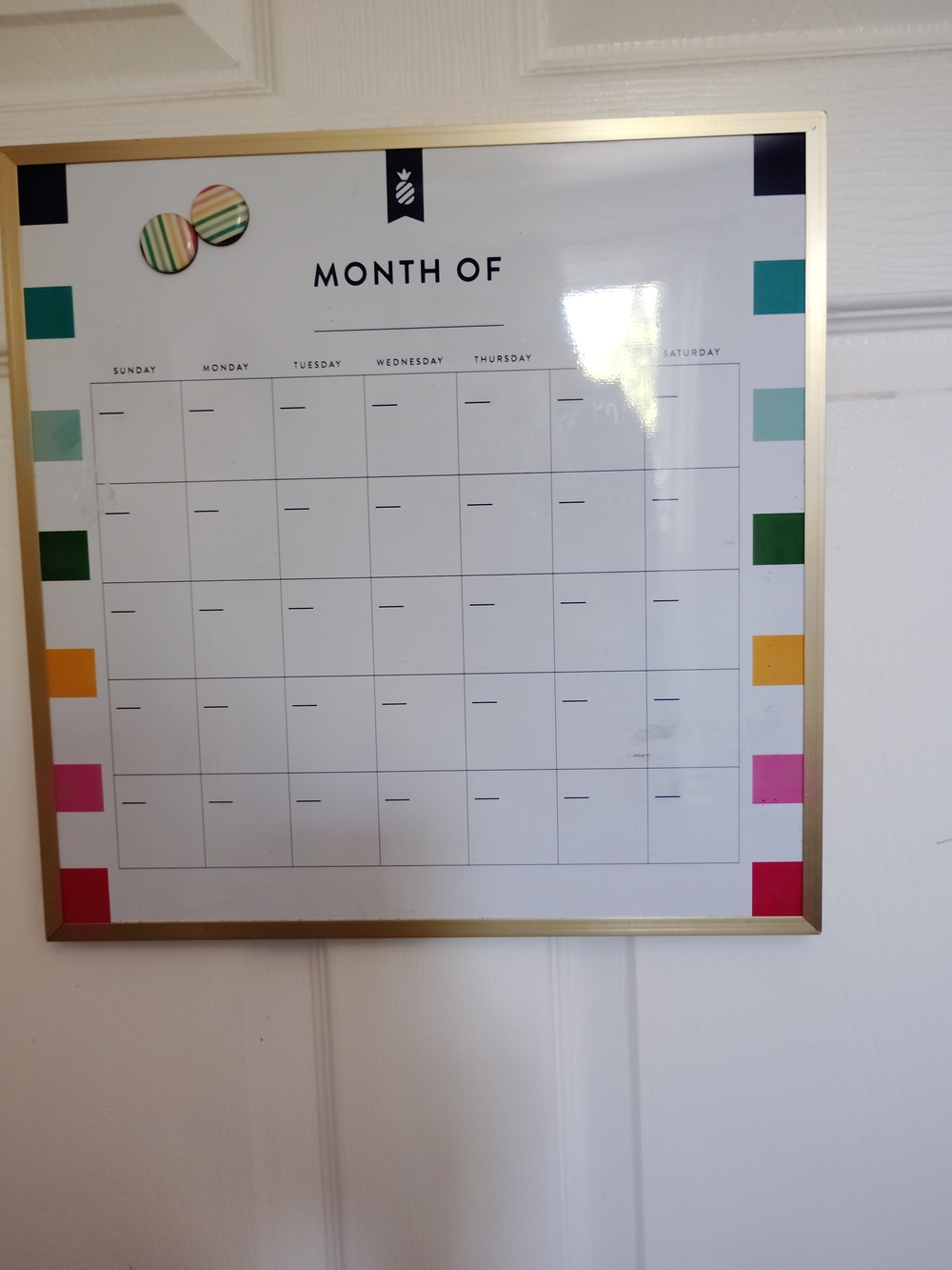 Magnetic Monthly Calendar - Gold Frame (White with Multicolor Accents) 14 By 14